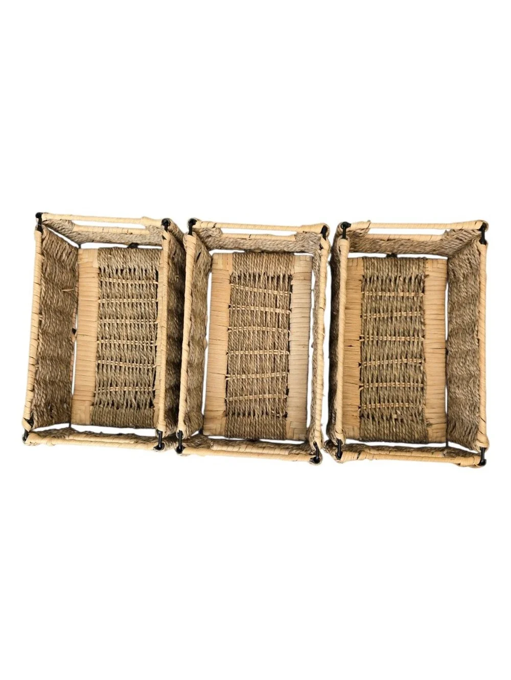 Natural Small Woven Seagrass Storage Baskets With Handles - Set of 3